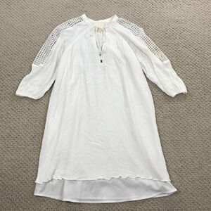 Maeve Anthropologie White Crochet Lace Crinkle Rayon Shift Dress XS Boho Mini